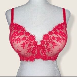 Victoria Secret Dream Angels Lined Demi Bra fuchsia pink Lace Sz 34DDD